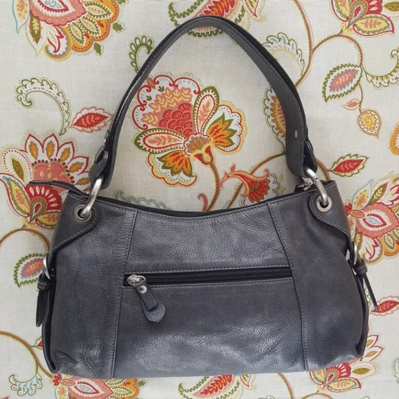 Vintage GIANNI CONTI Grey Leather Handbag - Picture 3 of 9